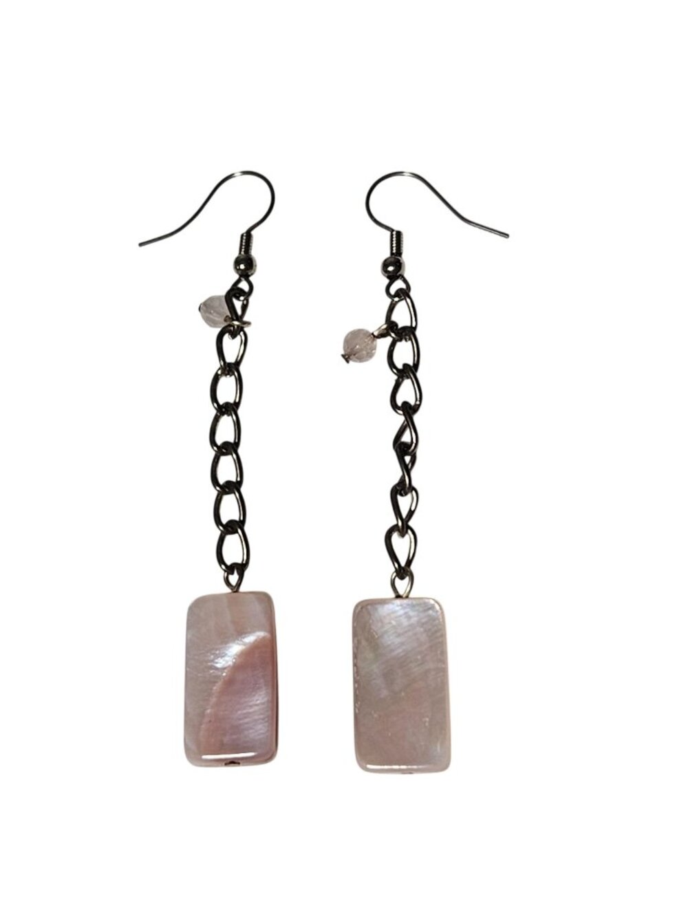 Elegant  Long Dangling Earrings Pink Shell Rectangle Pendant Chain Detailing